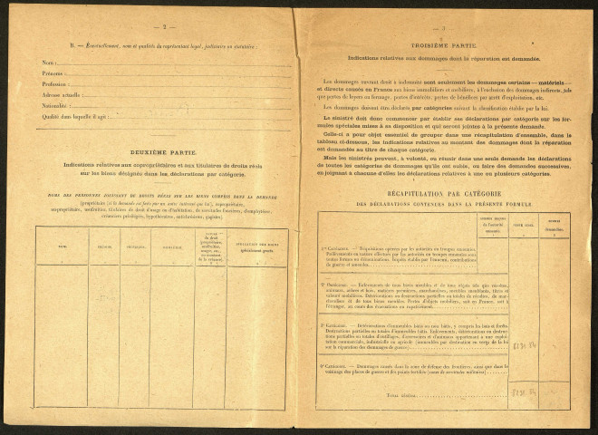 Bray-sur-Somme. Demande d'indemnisation des dommages de guerre : dossier Rousselet Claire
