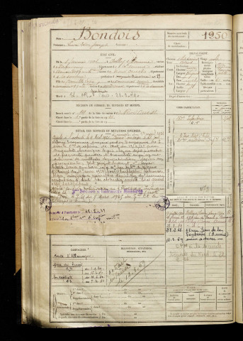 Bondois, Lucien Léon Joseph, né le 08 janvier 1901 à Belloy-sur-Somme (Somme), classe 1921, matricule n° 1250, Bureau de recrutement d'Amiens