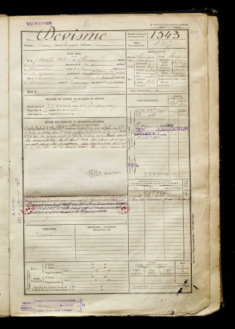 Devisme, Firmin Louis Eugène, né le 08 août 1901 à Flixecourt (Somme), classe 1921, matricule n° 1543, Bureau de recrutement d'Amiens