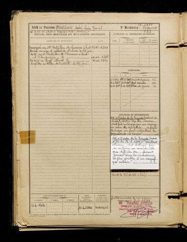 Barbier, André Louis Marcel, né le 11 décembre 1898 à Marcelcave (Somme), classe 1918, matricule n° 133, Bureau de recrutement de Péronne