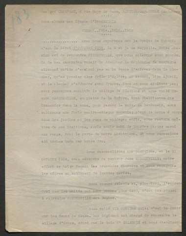 Témoignage de Champeaux, Georges et correspondance avec Jacques Péricard