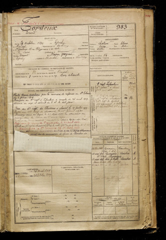 Tordeux, Edmond, né le 29 octobre 1899 à Épehy (Somme), classe 1919, matricule n° 983, Bureau de recrutement de Péronne