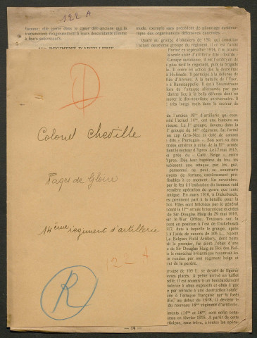 Témoignage de Cheville (Colonel) et correspondance avec Jacques Péricard