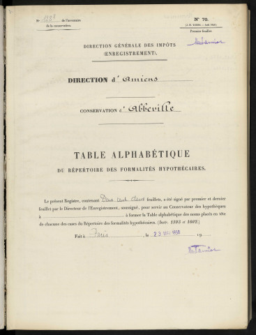 Table alphabétique du répertoire des formalités, de Taratre à Teisset, registre n° 128/2 (Abbeville)