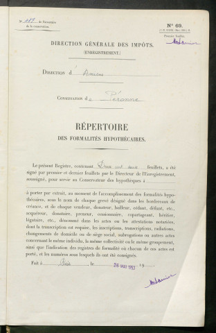 Répertoire des formalités hypothécaires, du 14/09/1954 au 07/04/1955, registre n° 437 (Péronne)