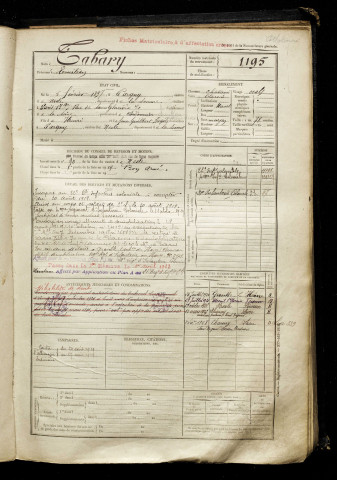 Tabary, Emilien, né le 05 février 1897 à Pargny (Somme), classe 1917, matricule n° 1195, Bureau de recrutement de Péronne
