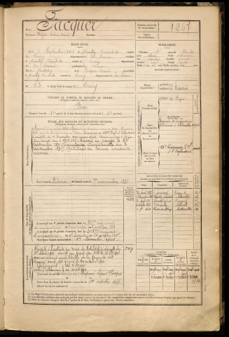 Facquer, Ulysse Antoine Onésipe, né le 06 septembre 1867 à Brailly-Cornehotte (Somme), classe 1887, matricule n° 1267, Bureau de recrutement d'Abbeville
