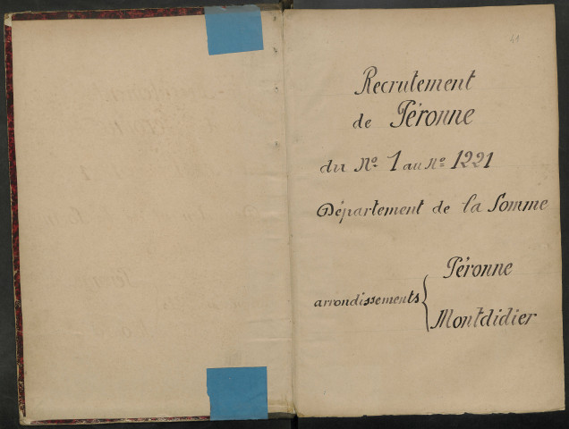 Péronne : liste des matricules n° 1 à 1221 de la classe 1874