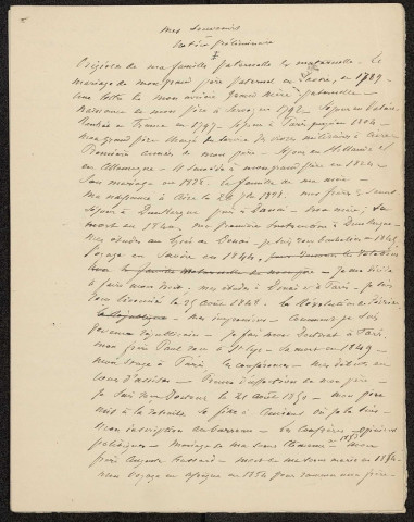 Mes souvenirs (1785-1896) par René Goblet, notice préliminaire (vie personnelle et familiale, vie politique), première épreuve et rédaction définitive