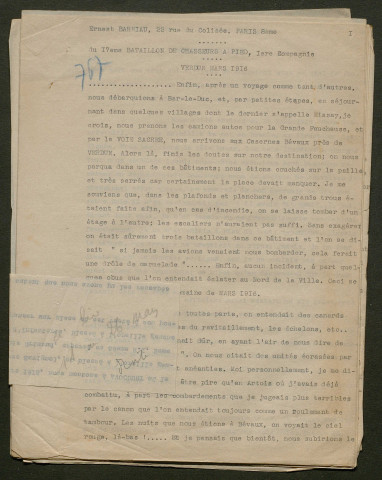Témoignage de Barriau, Ernest et correspondance avec Jacques Péricard