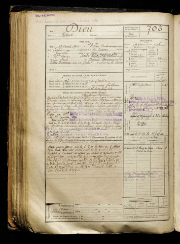 Dieu, Robert, né le 15 août 1900 à Villers-Bretonneux (Somme), classe 1920, matricule n° 708, Bureau de recrutement d'Amiens