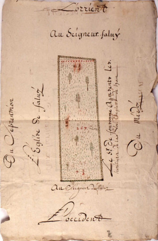 Plan et description faict de quatre piesse des terres appartenant aux messieurs les chanoine chapitres de Ste Pechaine de St Quentin