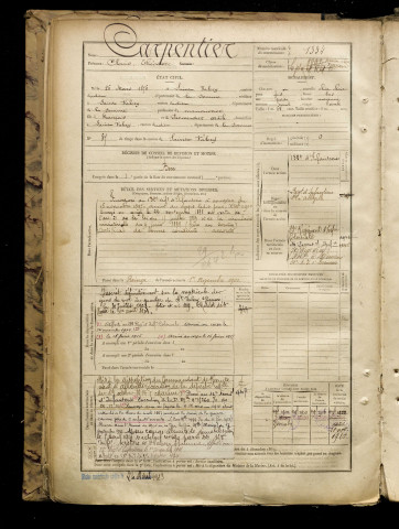 Carpentier, Clovis Théodore, né le 26 mars 1876 à Saint-Valery-sur-Somme (Somme), classe 1896, matricule n° 1334, Bureau de recrutement d'Abbeville
