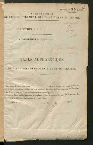 Table du répertoire des formalités, de Ducouy à Duseval, registre n° 17 (Péronne)
