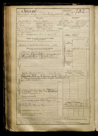 Sauvé, Joseph Fursy, né le 18 février 1883 à Coisy (Somme), classe 1903, matricule n° 732, Bureau de recrutement d'Amiens