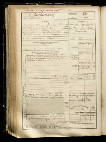 Duchaussoy, Paul Arthur, né le 06 août 1876 à Plessier-Rozainvillers (Le) (Somme), classe 1896, matricule n° 200, Bureau de recrutement de Péronne