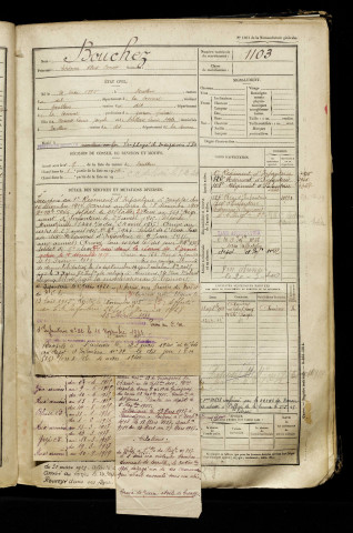 Bouchez, Etienne Albert Benoit, né le 30 mai 1895 à Doullens (Somme), classe 1915, matricule n° 1103, Bureau de recrutement d'Abbeville