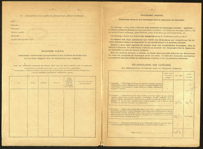 Bray-sur-Somme. Demande d'indemnisation des dommages de guerre : dossier Rivière-Gervois Jules