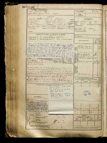 Leroy, Albert Eugène Henri, né le 10 juillet 1896 à Ételfay (Somme), classe 1916, matricule n° 204, Bureau de recrutement de Péronne