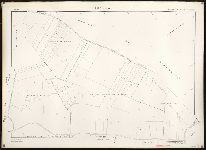 Plan du cadastre rénové - Beauval : section ZT