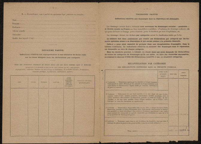 Péronne. Demande d'indemnisation des dommages de guerre : dossier Gaillard