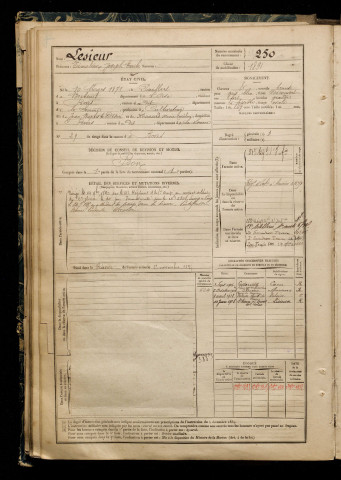 Lesieur, Timoléon Joseph Emile, né le 10 mars 1871 à Paillart (Oise), classe 1891, matricule n° 250, Bureau de recrutement d'Amiens