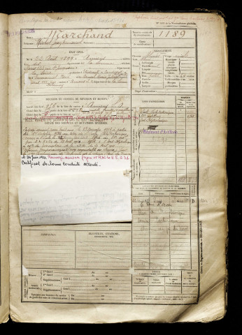 Marchand, Michel Jean Emmanuel, né le 22 août 1899 à Amiens (Somme), classe 1919, matricule n° 1189, Bureau de recrutement d'Amiens