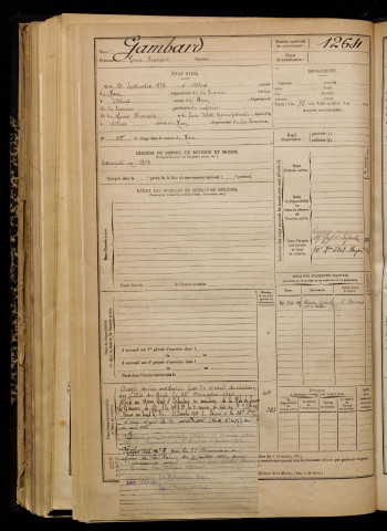 Gambart, Louis François, né le 21 septembre 1872 à Athies (Somme), classe 1892, matricule n° 1264, Bureau de recrutement de Péronne