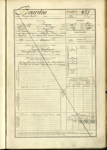 Bourdon, Georges Emile, né le 6 juin 1860 à Longueau (Somme, France), classe 1880, matricule n° 421, Bureau de recrutement d'Amiens