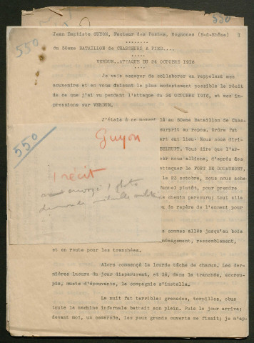 Témoignage de Guyon, Jean-Baptiste et correspondance avec Jacques Péricard
