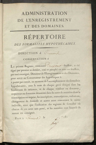 Répertoire des formalités hypothécaires, du 28/05/1816 au 07/10/1816, registre n° 071 (Péronne)