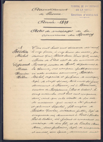 Ronssoy : mariages (1879)