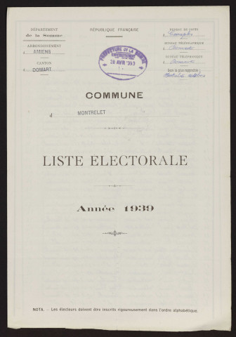 Liste électorale : Fieffes-Montrelet (Montrelet)