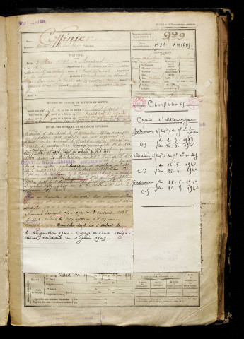 Coffinier, Marcel Michel Marie, né le 03 mai 1901 à Amiens (Somme), classe 1921, matricule n° 929, Bureau de recrutement d'Amiens