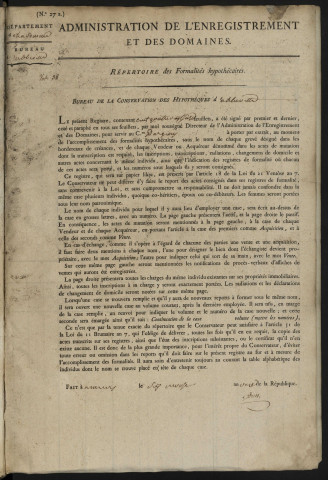 Répertoire des formalités hypothécaires, du 5 ventôse an XI au 23 germinal an XI, registre n° 038 (Abbeville)