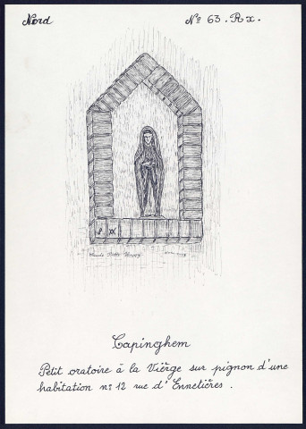 Capinghem (Nord) : petit oratoire à la vierge sur le pignon d'une habitation - (Reproduction interdite sans autorisation - © Claude Piette)