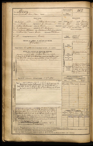 Drez, Onésime Léon Oscar, né le 02 juin 1872 à Villers-Bretonneux (Somme), classe 1892, matricule n° 162, Bureau de recrutement d'Amiens