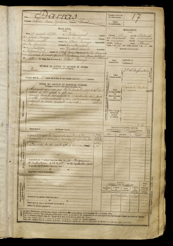 Darras, Alfred Henri Gédéon, né le 24 mars 1884 à Béhencourt (Somme), classe 1904, matricule n° 17, Bureau de recrutement d'Amiens