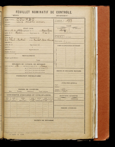 Courbo, Louis Joseph Michel, né le 13 février 1897 à Brévillers (Somme), classe 1917, matricule n° 177, Bureau de recrutement d'Abbeville
