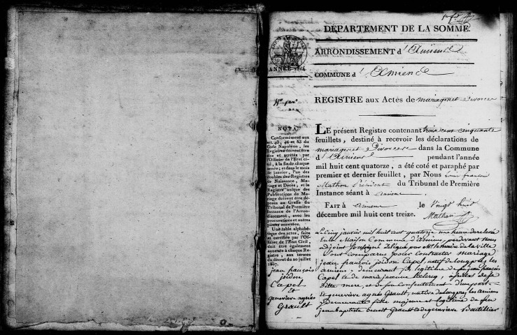 Amiens : mariages, décès