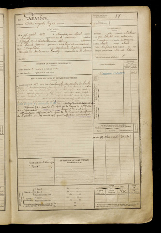 Gambet, André Auguste Eugène, né le 27 août 1889 à Namps-Maisnil (Somme), classe 1909, matricule n° 37, Bureau de recrutement d'Amiens