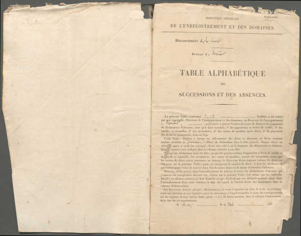 Table des successions et absences du bureau de Rosières-en-Santerre