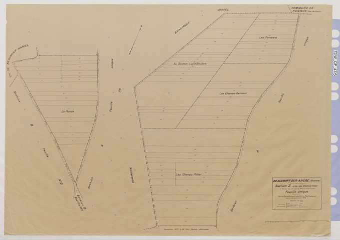 Plan du cadastre rénové - Beaucourt-sur-l'Ancre : section Z