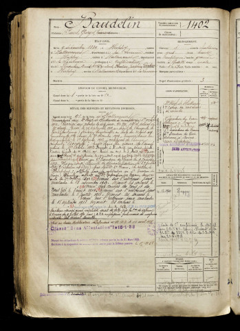 Baudelin, Paul Georges Edouard, né le 09 décembre 1889 à Huppy (Somme), classe 1909, matricule n° 1402, Bureau de recrutement d'Abbeville