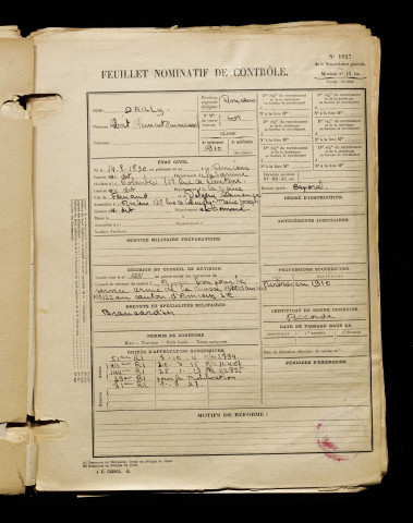 Dailly, Robert Clément Emmanuel, né le 14 août 1890 à Amiens (Somme), classe 1910, matricule n° 601, Bureau de recrutement d'Amiens
