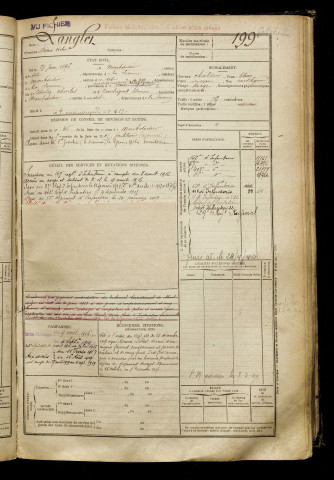 Langlet, Désiré Victor, né le 27 juin 1896 à Montdidier (Somme), classe 1916, matricule n° 199, Bureau de recrutement de Péronne