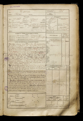 Warin, Clotaire, né le 28 août 1892 à Amiens (Somme), classe 1912, matricule n° 255, Bureau de recrutement d'Amiens