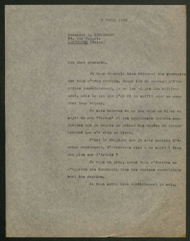 Témoignage de Kervegant, Louis et correspondance avec Jacques Péricard