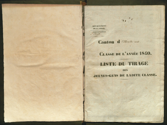 Tirage au sort (arrondissement d'Abbeville) de l'année 1840
