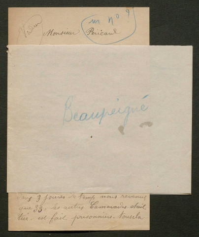 Témoignage de Beaupeigné, Charles et correspondance avec Jacques Péricard